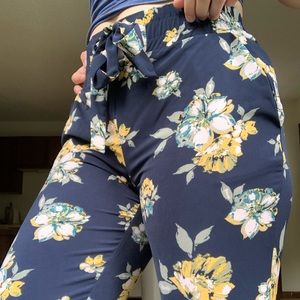 Blue/navy & yellow floral joggers/pants high waist